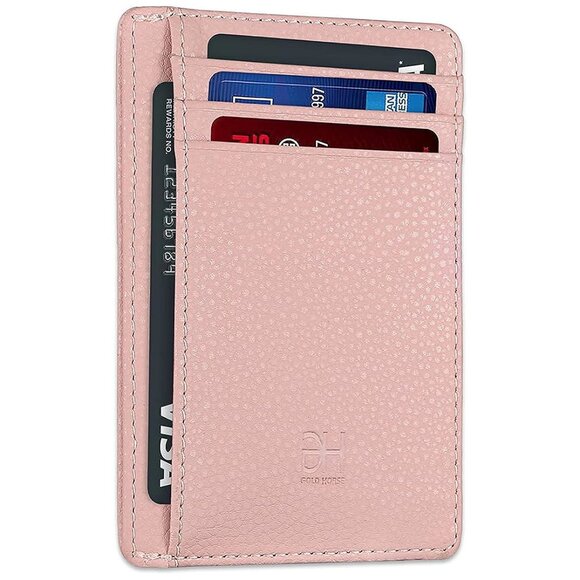 Handbags - Slim RFID Blocking Card Holder Minimalist Leather Front Pocket Rose Red